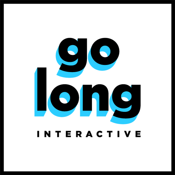 Go Long Interactive — stacked black lettering with a light-blue dimensional effect